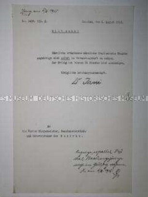 Anordnung der Königlichen Amtshauptmannschaft von Zwickau, Nr. 1486. 3.A., zur sofortigen Verwahrungshaft für italienische Staatsangehörige