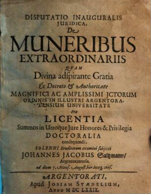 Disputatio Inauguralis Iuridica, De Muneribus Extraordinariis
