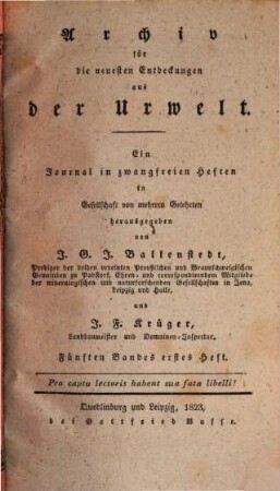 Archiv für die neuesten Entdeckungen aus der Urwelt : ein Journal in zwangfreien Heften. 5, 5. 1823