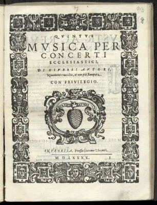Musica per concerti ecclesiastici, di diversi autori ... Quintus