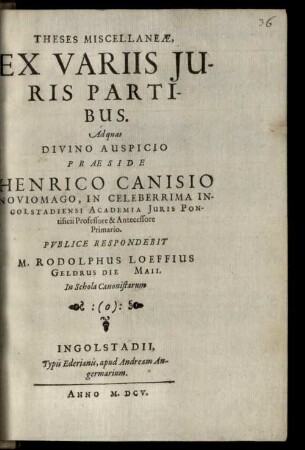 Theses Miscellaneae, Ex Variis Juris Partibus