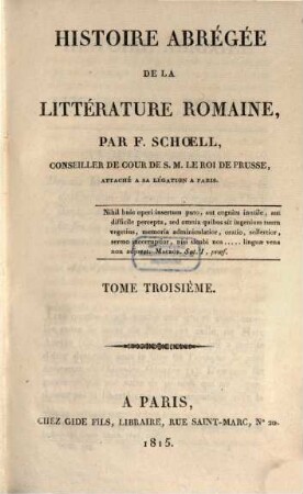 Histoire abrégée de la litterature Romaine. 3 (1815)