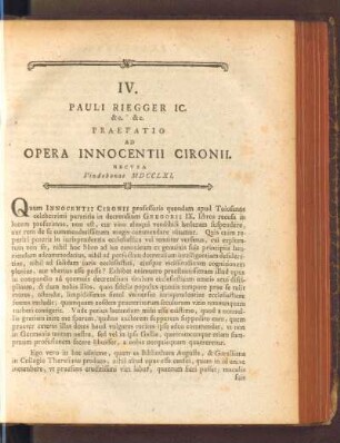 IV. Pauli Riegger ... Praefatio Ad Opera Innocentii Cironii