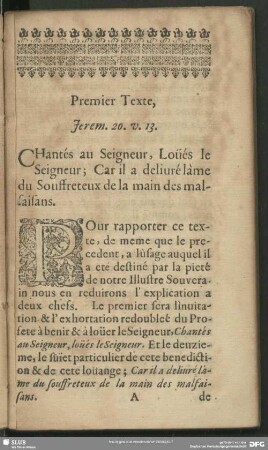 Premier Texte, Jerem. 20. v. 13.