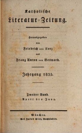 Katholische Literatur-Zeitung. 26,2. 1835 = Apr. - Juni