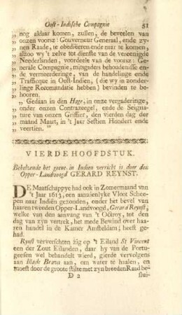 Vierde hoofdstuk. Behelzende het geene in Indien verricht is door den Opper-Landvoogd Gerard Reynst