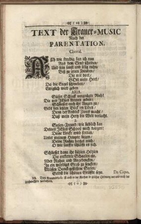 Text der Trauer-Music. Nach der Parentation.
