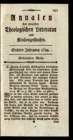 Siebenzehnte Woche