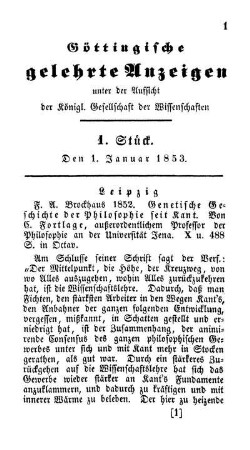 Göttingische gelehrte Anzeigen unter der Aufsicht der königl. Gesellschaft der Wissenschaften. 1. Stück. Den 1. Januar 1853. [-] 121. Stück. Den 30. Juli 1853.