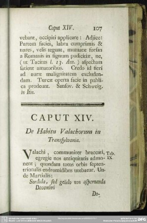 Caput XIV. De Habitu Valachorum in Transsylvania