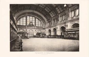 Hauptbahnhof, Frankfurt/Main: Innenansicht Haupteingangshalle (aus: Atlas zur Zeitschrift für Bauwesen, hrsg. v. Ministerium der öffentlichen Arbeiten, Jg. 41, 1891)