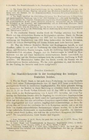 Zweiter Abschnitt. Das Staatskirchenrecht in der Gesetzgebung des heutigen Deutschen Reiches