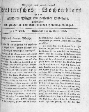 511tes Stück, Sonnabend den 19. October 1818