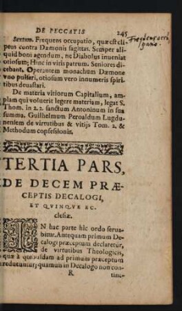 Tertia Pars, De Decem Praeceptis Decalogi, Et Quinque Ecclesiae