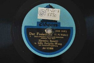 Der Freischütz : Duett zwischen Agathe und Aennchen "Schelm, halt fest" / (C. M. Weber) [Librettist: Friedrich Kind]