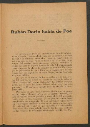 Ruben Darío habla de Poe