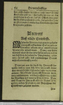 Antwort Auff etliche Einwürffe