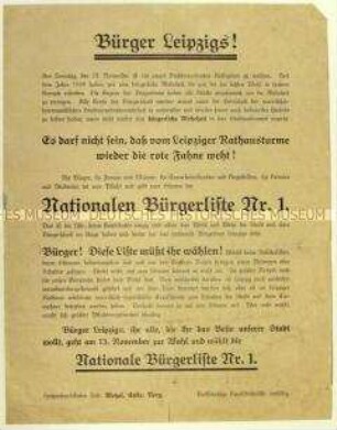 Aufruf der Nationalen Bürgerliste zur Stadtverordnetenwahl in Leipzig 1932