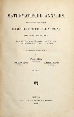 Mathematische Annalen. 46. 1895