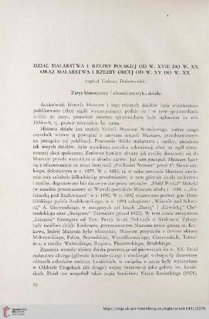 [1.]1951: Dział malarstwa i rzeźby Polskiej od w. XVIII do w. XX oraz Malarstwa i rzeźby obcej od w. XV. do w. XX