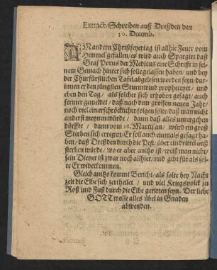 Extract Schreiben auß Dreßden den 30. Decemb.
