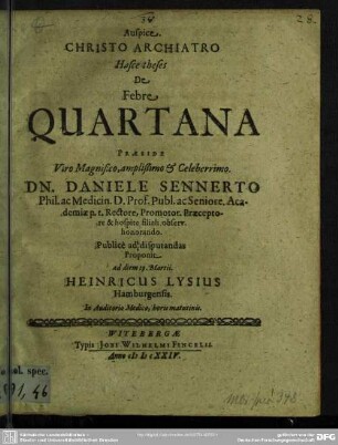 Hasce theses De Febre Quartana