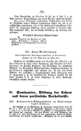 Präparanden-Bildungswesen im Regierungsbezirk Potsdam : [III. Seminarien, Bildung der Lehrer und deren persönliche Verhältnisse]