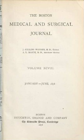 Boston medical and surgical journal. 98. 1878