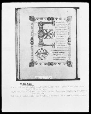 Psalter Ludwigs des Deutschen — Initiale E und Vollbordüre, Folio 43verso