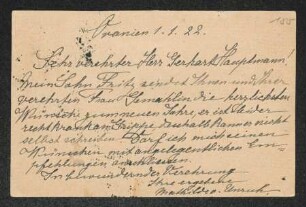 Brief von Mathilde von Unruh an Gerhart Hauptmann