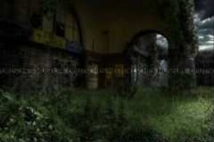 Fotomontage: Blick auf das Bahnhofsgebäude von Hamburg umgeben von üppiger Vegetation (Altersgruppe I)