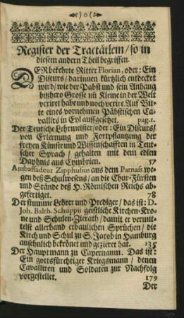 Register der Tractätlein/ so in diesem andern Theil begriffen