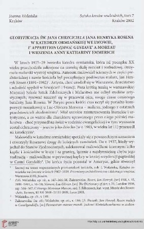 Gloryfikacja św. Jana Chrzciciela Jana Henryka Rosena w katedrze ormiańskiej we Lwowie, L'Apparition (Zjawa) Gustave' a Moreau i widzenia Anny Kathariny Emmerich