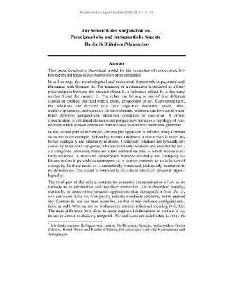 Zur Semantik der Konjunktion als. Paradigmatische und syntagmatische Aspekte