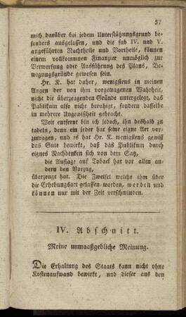 IV. Abschnitt. Meine unmaaßgebliche Meinung.