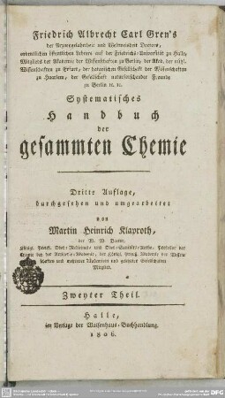 2: Friedrich Albrecht Carl Gren's systematisches Handbuch der gesammten Chemie