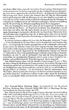 Gedenkschrift für Bernhard Brilling, Hrsg. Peter Freimark, Helmut Richtering, (Hamburger Beiträge zur Geschichte der deutschen Juden, 14) : Hamburg, Christians, 1988