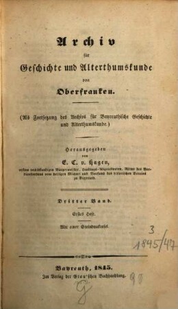 Archiv für Geschichte und Altertumskunde von Oberfranken. 3. 1845/47