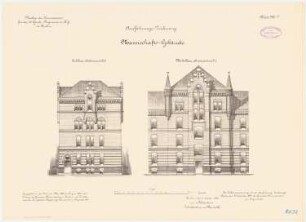 Kaserne des 4. Garderegiments zu Fuß, Berlin-Moabit: Mannschaftskaserne 1: Seitenansicht, Hinteransicht 1:100