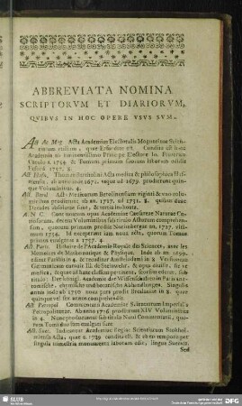 Abbreviata Nomina Scriptorum Et Diariorum, Quibus In Hoc Opere Usus Sum