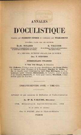Annales d'oculistique. 116 = A. 59. 1896