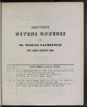 Directorium divini officii pro anno Christi 1869