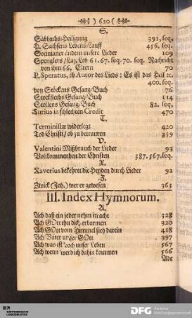 III. Index Hymnorum.