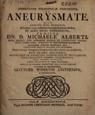 Diss. inaug. chir. de aneurysmate