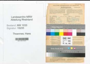 Entnazifizierung Hans Thoennes , geb. 04.05.1909 (Schlosser)