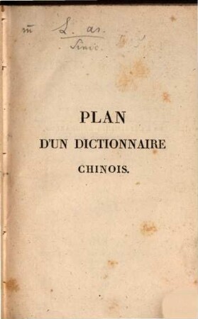 Plan d'un Dictionnaire Chinois
