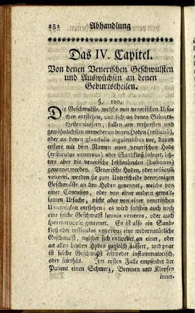 Das IV. Capitel. Von denen Venerischen Geschwulsten und Auswüchsen an denen Geburtstheilen.