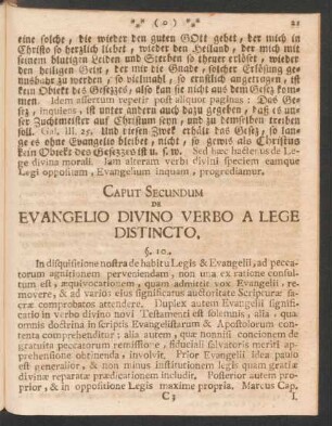 Caput Secundum de Evangelio Divino Verbo A Lege Distincto.
