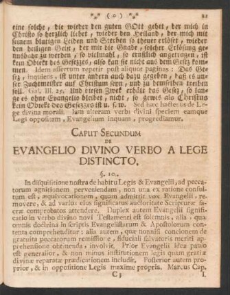 Caput Secundum de Evangelio Divino Verbo A Lege Distincto.