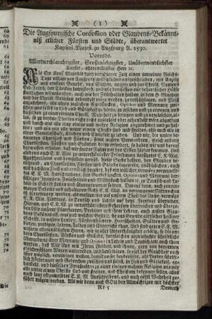 Die Augspurgische Confession oder Glaubens-Bekänntniß etlicher Fürsten und Städte, ...